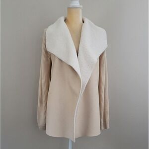 SIENNA SAGE Size Large Faux Fur Coatigan Shearling Lined Cardigan Sweater Jacket